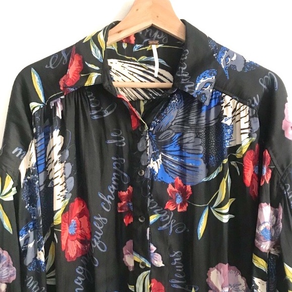 FREE PEOPLE SILKY NIGHTS FLORAL BUTTON DOWN TUNIC - Picture 8 of 12